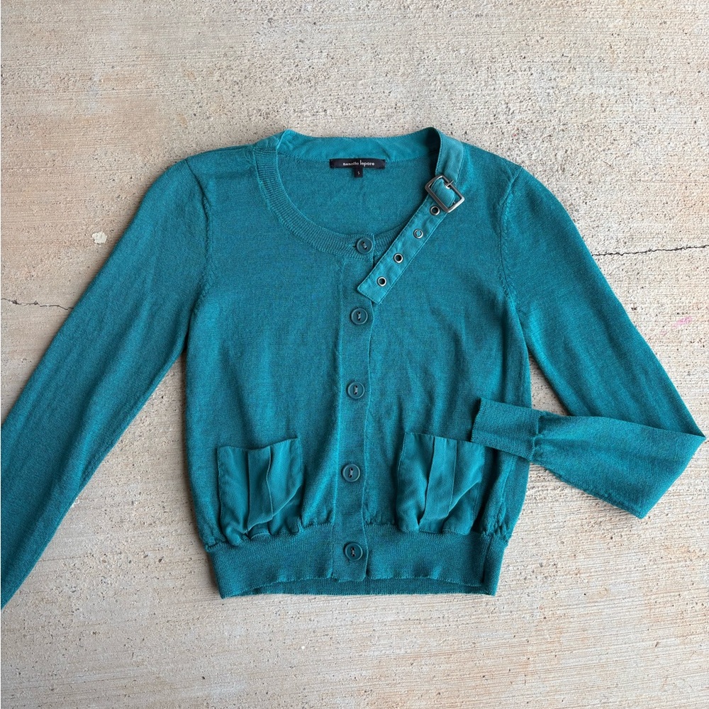 Nanette Lepore Blue Cardigan Sweater with Ribbed Hem
